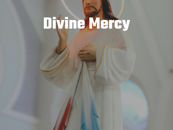 Divine Mercy A statue of Jesus Christ as depicted in the Divine Mercy painting.